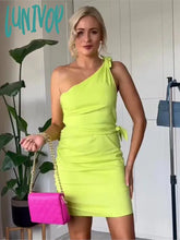 Lunivop Fashion Sleeveless Asymmetric Short Dress For Women Solid Color Pullover Knot Slim Dresses
